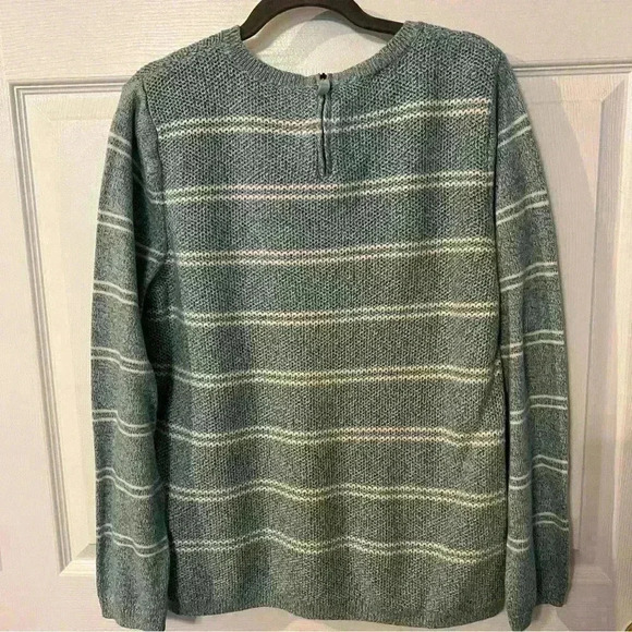 Talbots Striped Crew Neck Sweater with Zipper Size XL, Blue Green Cream - Picture 3 of 4
